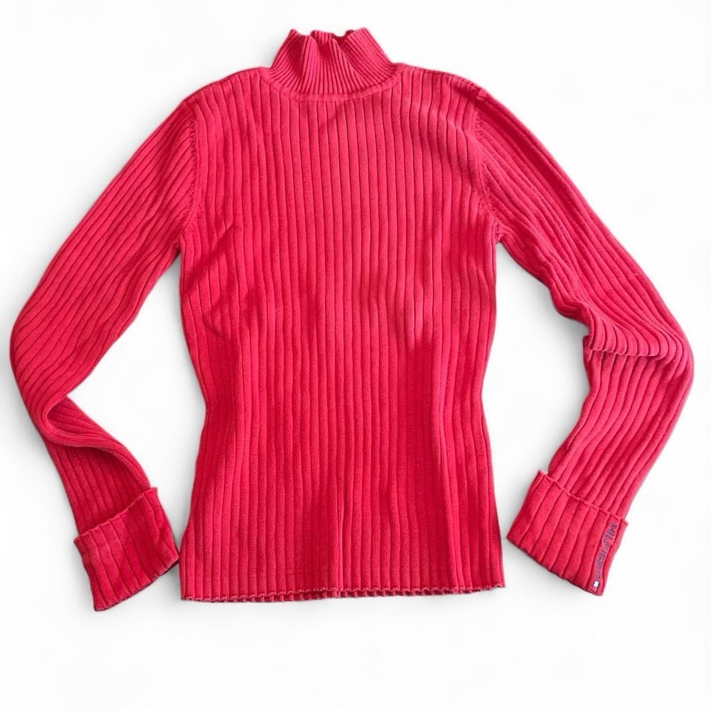 Y2K Tommy Hilfiger Jeans Red Long Sleeve Turtleneck Knit Sweater MADE IN JAPAN